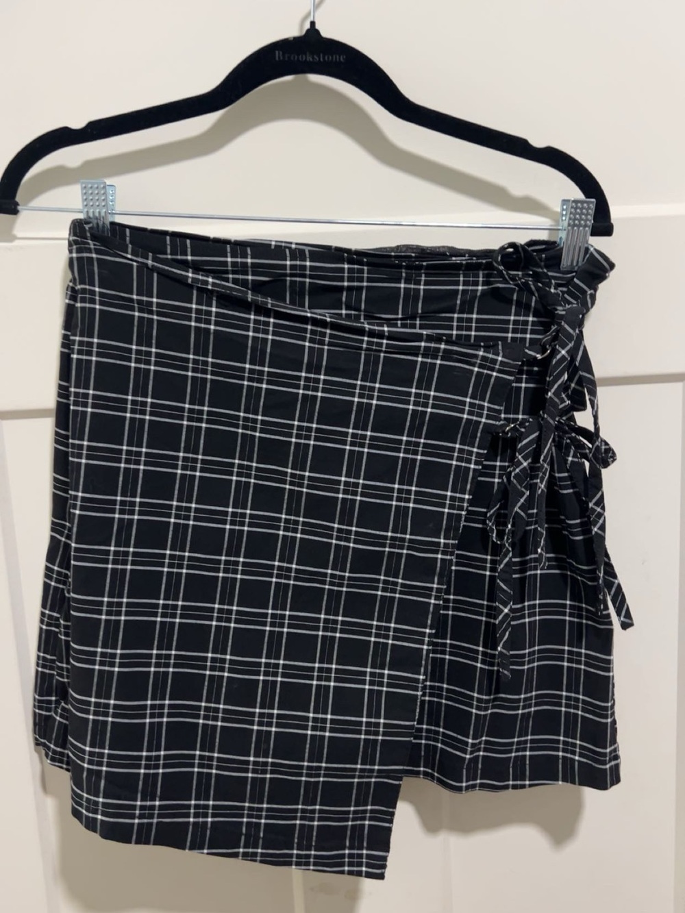 Black Plaid Wrap Skirt with Side Tie